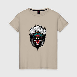 Женская футболка Череп индейца в перьях