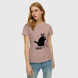 Футболка хлопковая женская What cat, цвет: пыльно-розовый — фото 2