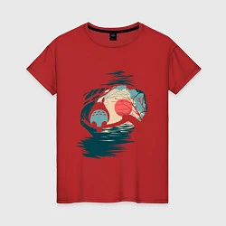 Футболка хлопковая женская Тоторо в лесу, цвет: красный