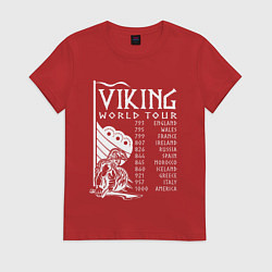 Футболка хлопковая женская Viking world tour, цвет: красный