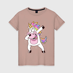 Футболка хлопковая женская Dabbing Unicorn, цвет: пыльно-розовый