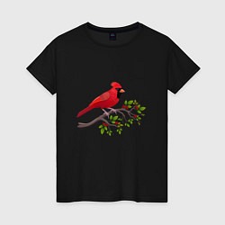 Футболка хлопковая женская Красный кардинал, цвет: черный