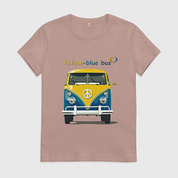 Футболка хлопковая женская Я люблю вас Yellow-blue bus, цвет: пыльно-розовый