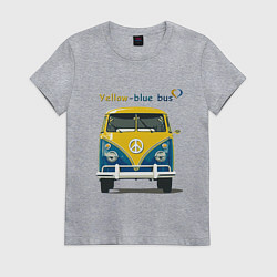 Футболка хлопковая женская Я люблю вас Yellow-blue bus, цвет: меланж
