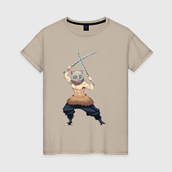 Футболка хлопковая женская KIMETSU NO YAIBA, цвет: миндальный