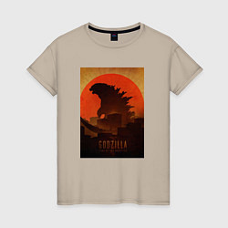 Женская футболка Godzilla and red sun