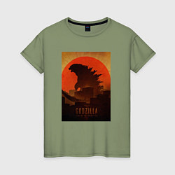 Женская футболка Godzilla and red sun