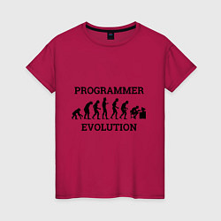 Футболка хлопковая женская Эволюция программиста, цвет: маджента