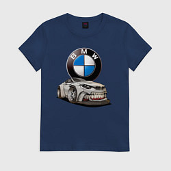 Футболка хлопковая женская BMW оскал, цвет: тёмно-синий