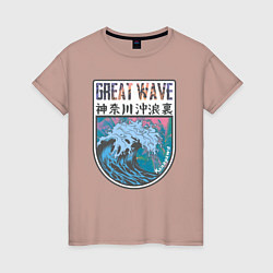 Футболка хлопковая женская Vaporwave Kanagawa, цвет: пыльно-розовый