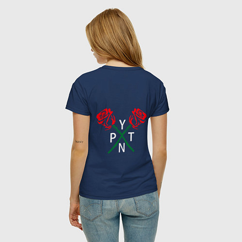 Женская футболка PYTN X ROSE НА СПИНЕ / Тёмно-синий – фото 4
