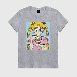 Футболка хлопковая женская Sailor Moon Usagi Tsukino, цвет: меланж