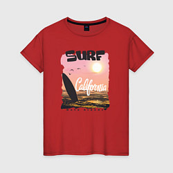 Футболка хлопковая женская Surf California, цвет: красный