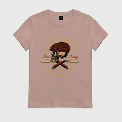 Футболка хлопковая женская Острые козырьки Череп и бритвы, цвет: пыльно-розовый