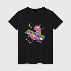 Женская футболка Кот с синтезатором