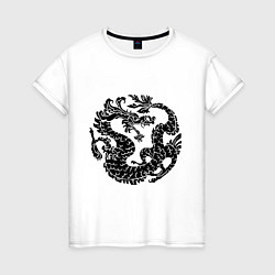 Футболка хлопковая женская Китайский древний дракон, цвет: белый