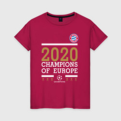 Футболка хлопковая женская FC Bayern Munchen Champions of Europe 2020, цвет: маджента