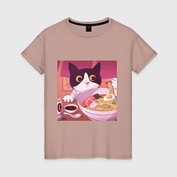 Женская футболка Кот и лапша