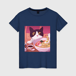 Женская футболка Кот и лапша