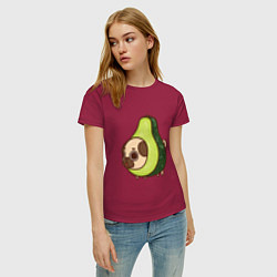 Футболка хлопковая женская Мопс-авокадо, цвет: маджента — фото 2