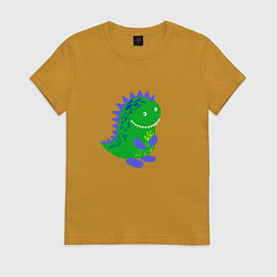 Футболка хлопковая женская Зеленый дракончик-динозаврик, цвет: горчичный