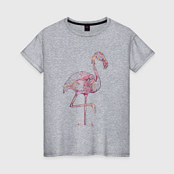 Футболка хлопковая женская Узорчатый фламинго, цвет: меланж