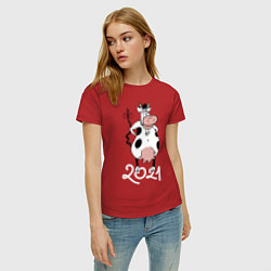 Футболка хлопковая женская Корова 2021, цвет: красный — фото 2