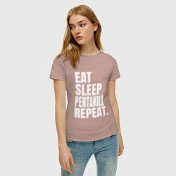 Футболка хлопковая женская EAT SLEEP PENTAKILL REPEAT, цвет: пыльно-розовый — фото 2