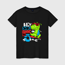 Футболка хлопковая женская Dino hipster, цвет: черный