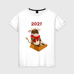 Женская футболка Бычок на санях 2021