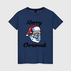 Футболка хлопковая женская Merry Chrismask, цвет: тёмно-синий
