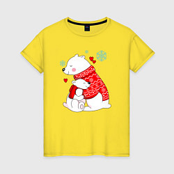 Футболка хлопковая женская Медведица с медвежонеком, цвет: желтый