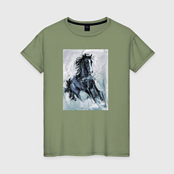 Футболка хлопковая женская Лошадь арт, цвет: авокадо