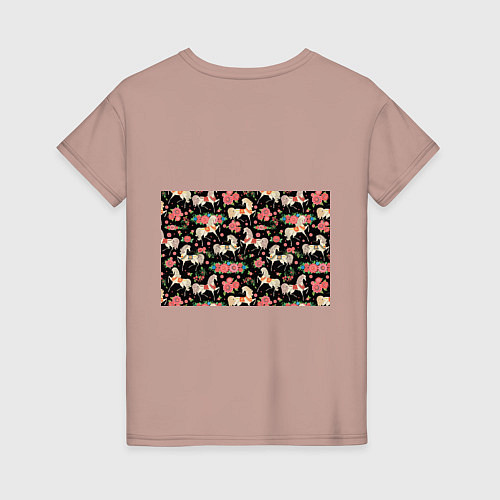 Женская футболка Лошади и цветы / Пыльно-розовый – фото 2