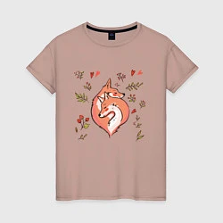 Женская футболка Влюблённые лисички акварелью