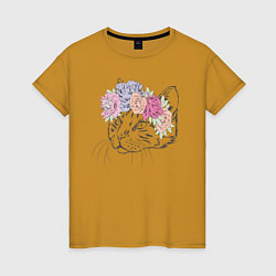 Женская футболка Кошка в цветах