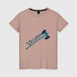 Футболка хлопковая женская Valheim тёмное лого с секирой, цвет: пыльно-розовый