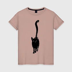Женская футболка Черный кот тушью