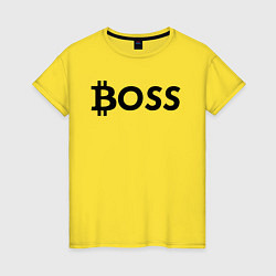 Футболка хлопковая женская БИТКОИН ДЕД BITCOIN BOSS, цвет: желтый