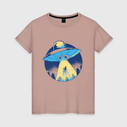 Женская футболка Похищение пришельцами в лесу