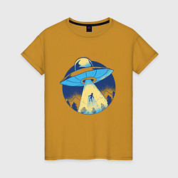 Женская футболка Похищение пришельцами в лесу