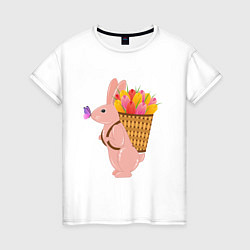 Женская футболка Весенний кролик с цветами