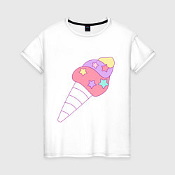 Футболка хлопковая женская Мороженое рожок звездочки, цвет: белый
