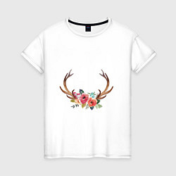 Женская футболка Венок и рога оленя