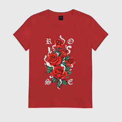 Футболка хлопковая женская РОЗЫ ROSES SMOKE, цвет: красный