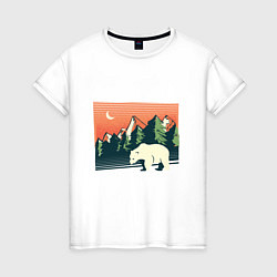 Женская футболка Белый медведь пейзаж с горами
