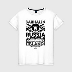 Футболка хлопковая женская Сахалин Остров Экстрим, цвет: белый