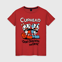 Футболка хлопковая женская Cuphead, Dont deal with devil, цвет: красный