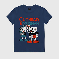Футболка хлопковая женская Cuphead & Mugman, цвет: тёмно-синий