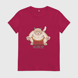 Футболка хлопковая женская Толстый Кот Сумо, цвет: маджента